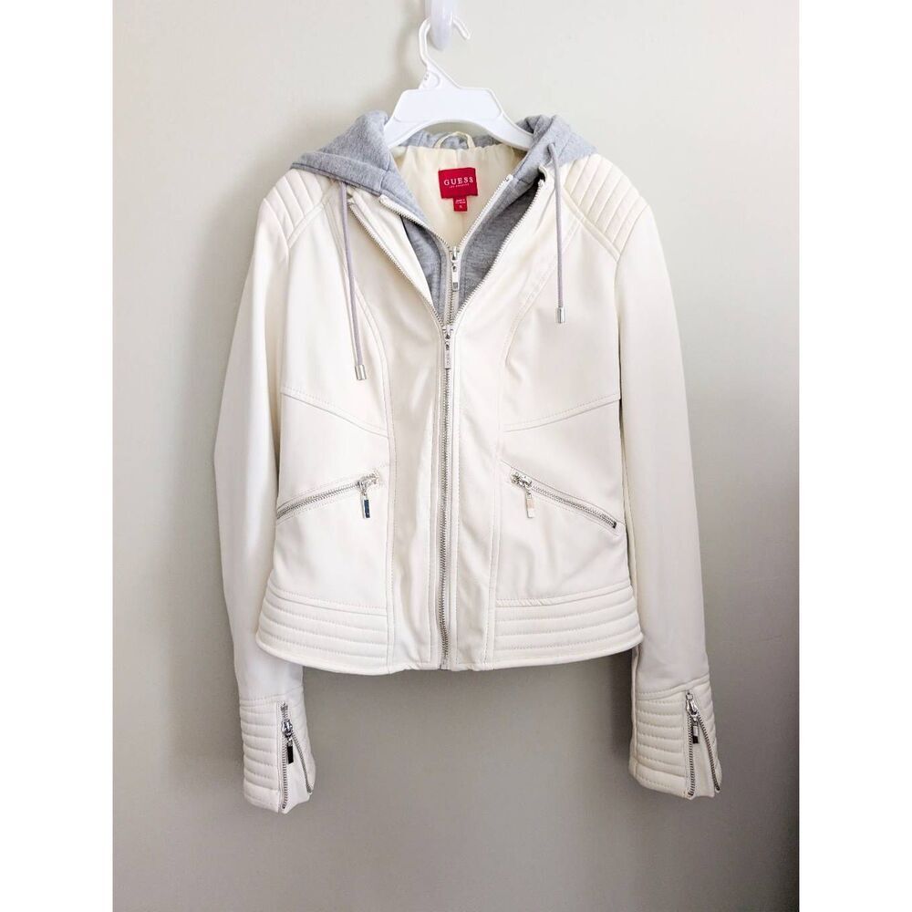 Guess Off White Moto Jacket with Hoodie